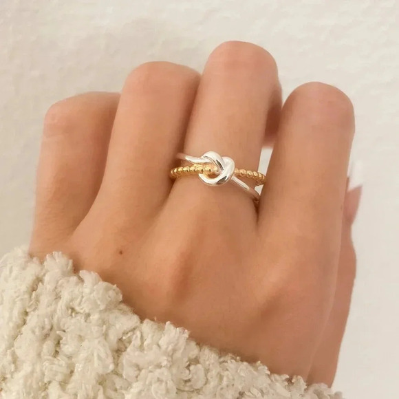 Jewelry - 925 Sterling Silver & Gold Two Tone Ring Knot Ring Minimalist Dainty Ring